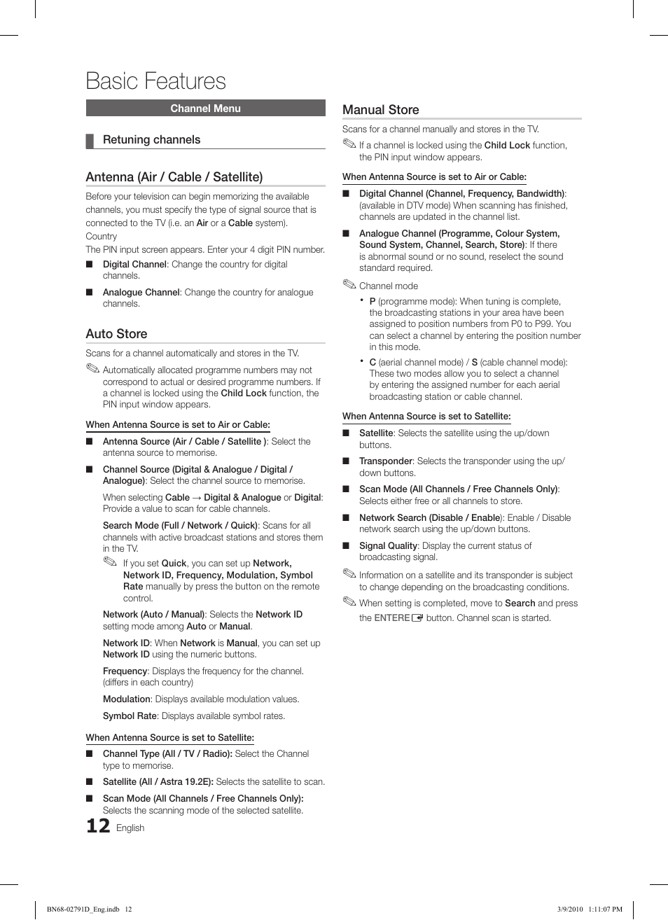 Basic features | Samsung LE46C579J1S User Manual | Page 12 / 198