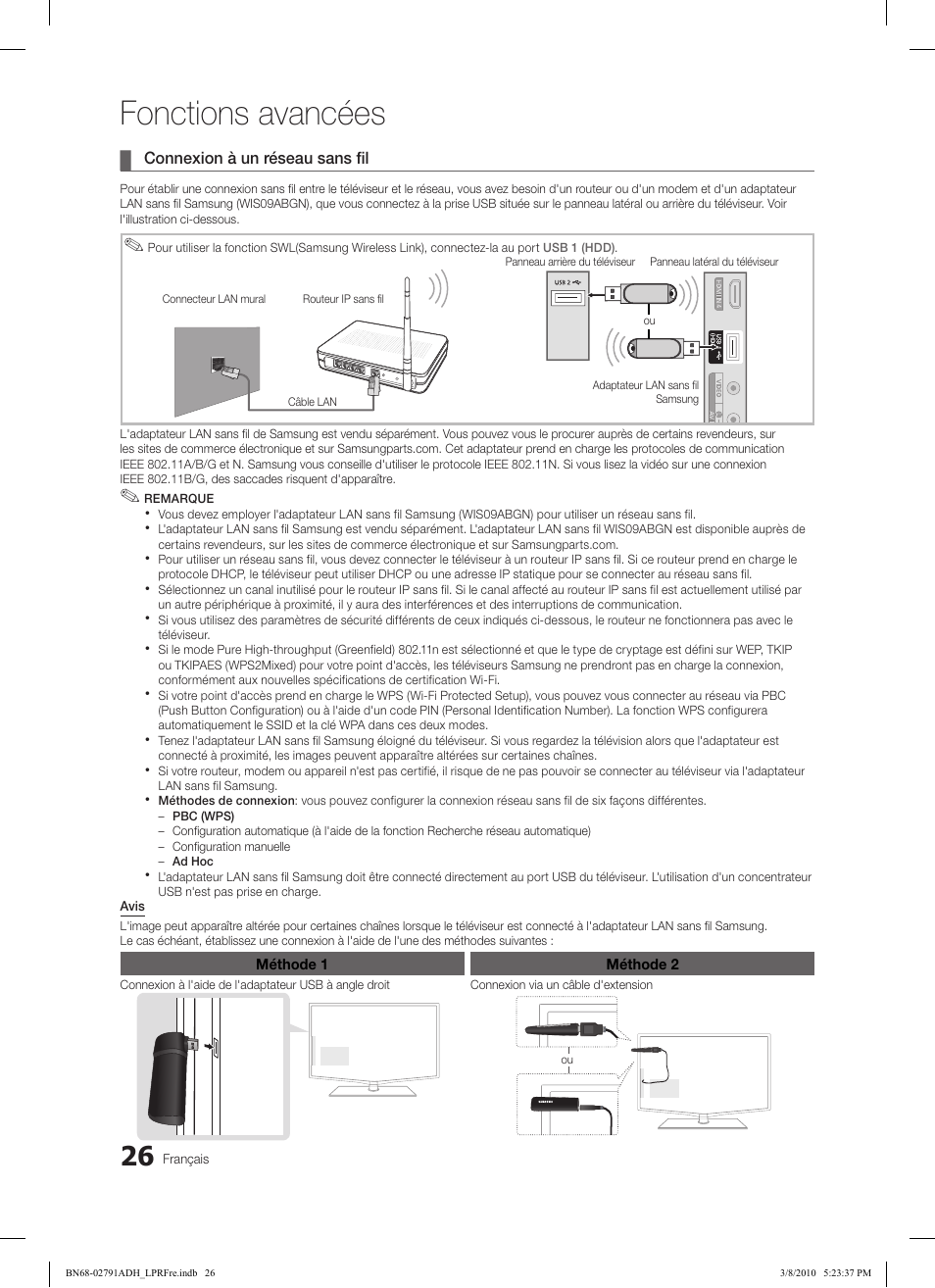 Fonctions avancées | Samsung LE46C579J1S User Manual | Page 124 / 198