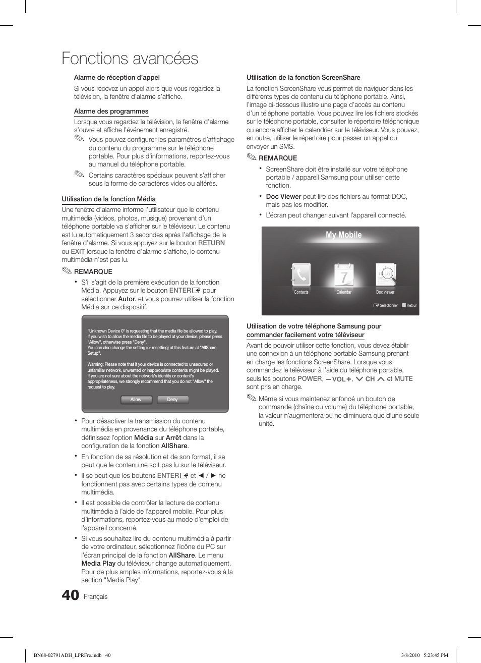 Fonctions avancées | Samsung LE46C579J1S User Manual | Page 138 / 198