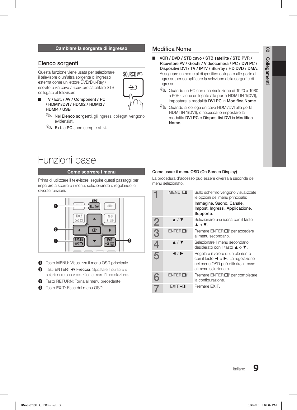 Funzioni base, Subt. dual i-ii p.mode s.mode source, Hdmi | Samsung LE46C579J1S User Manual | Page 156 / 198