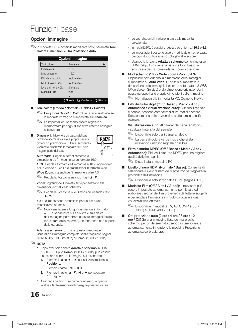 Funzioni base | Samsung LE46C579J1S User Manual | Page 163 / 198