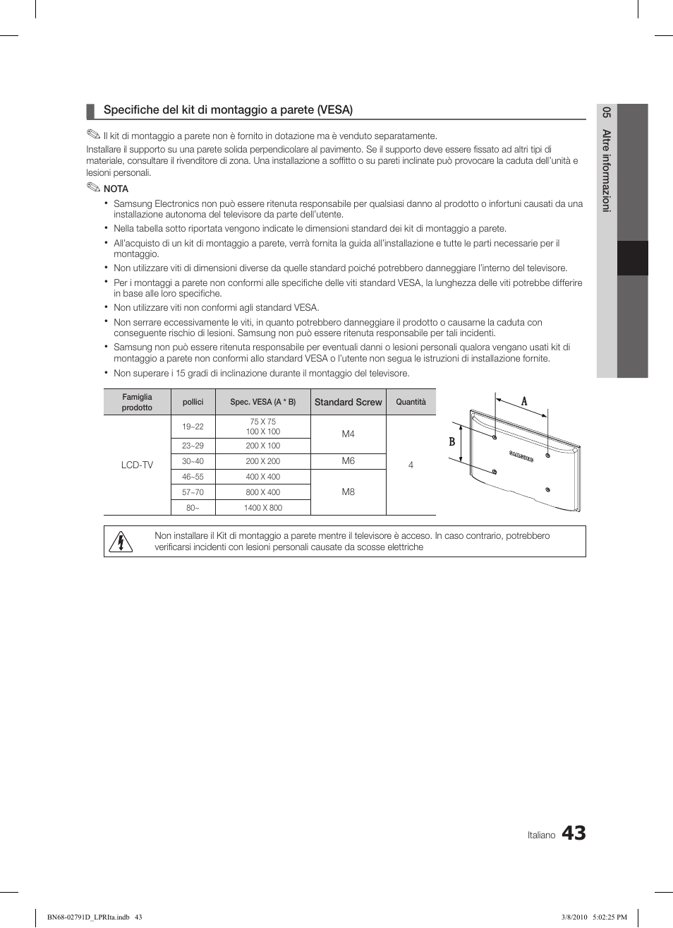 Samsung LE46C579J1S User Manual | Page 190 / 198