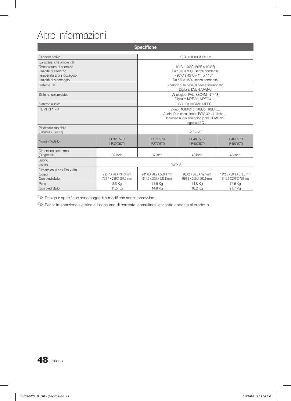 Altre informazioni | Samsung LE46C579J1S User Manual | Page 195 / 198