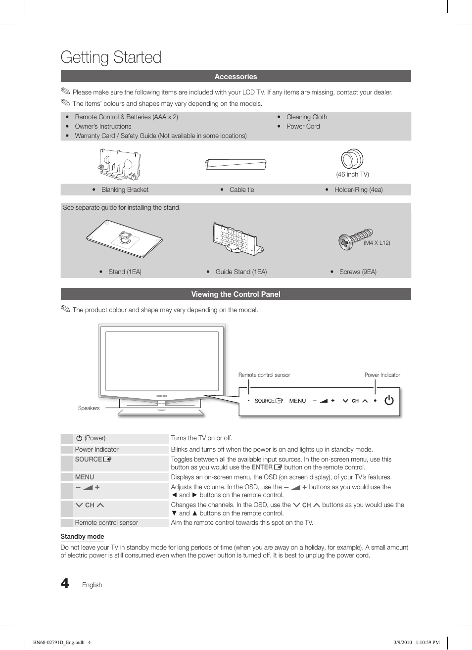 Getting started | Samsung LE46C579J1S User Manual | Page 4 / 198