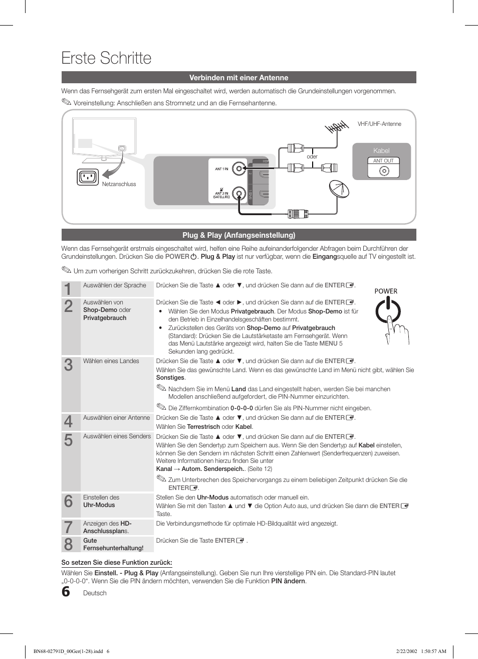 Erste schritte | Samsung LE46C579J1S User Manual | Page 55 / 198