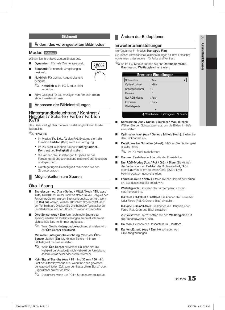 Subt. dual i-ii p.mode s.mode source, Hdmi, Ch list | Modus, Öko-lösung, Erweiterte einstellungen | Samsung LE46C579J1S User Manual | Page 64 / 198