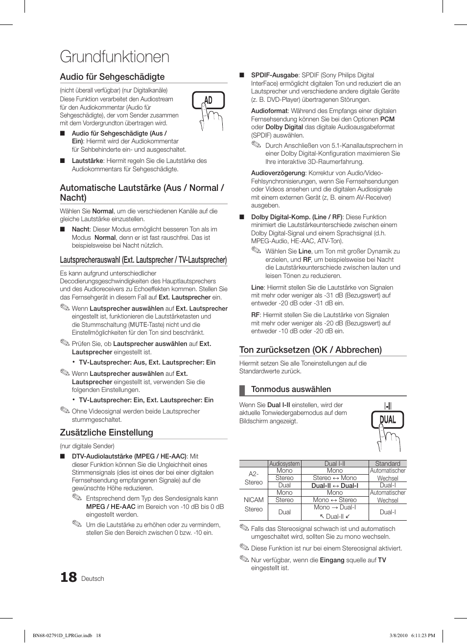 Grundfunktionen | Samsung LE46C579J1S User Manual | Page 67 / 198