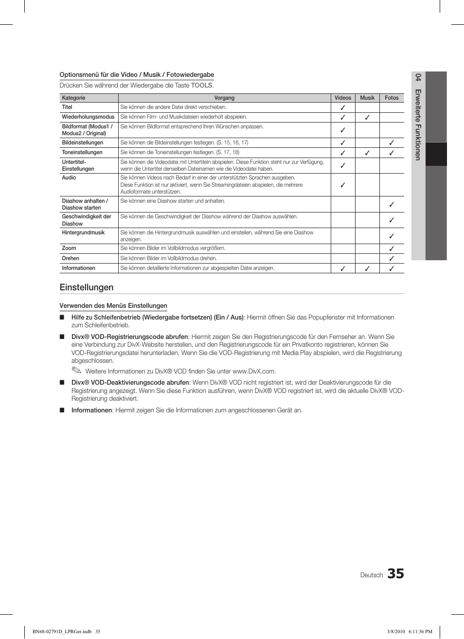 Einstellungen | Samsung LE46C579J1S User Manual | Page 84 / 198