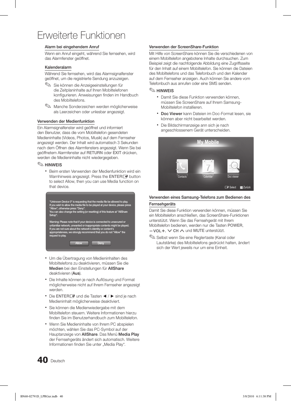 Erweiterte funktionen | Samsung LE46C579J1S User Manual | Page 89 / 198