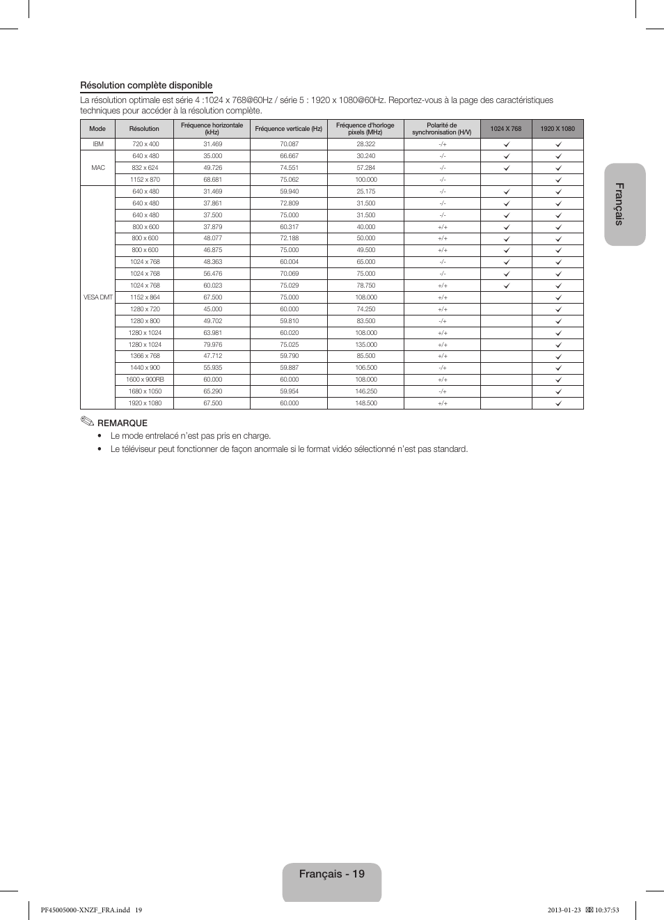 Français, Français - 19 | Samsung PS51F5000AW User Manual | Page 37 / 73
