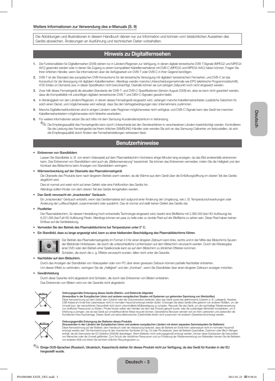 Hinweis zu digitalfernsehen, Benutzerhinweise | Samsung PS51F5000AW User Manual | Page 39 / 73