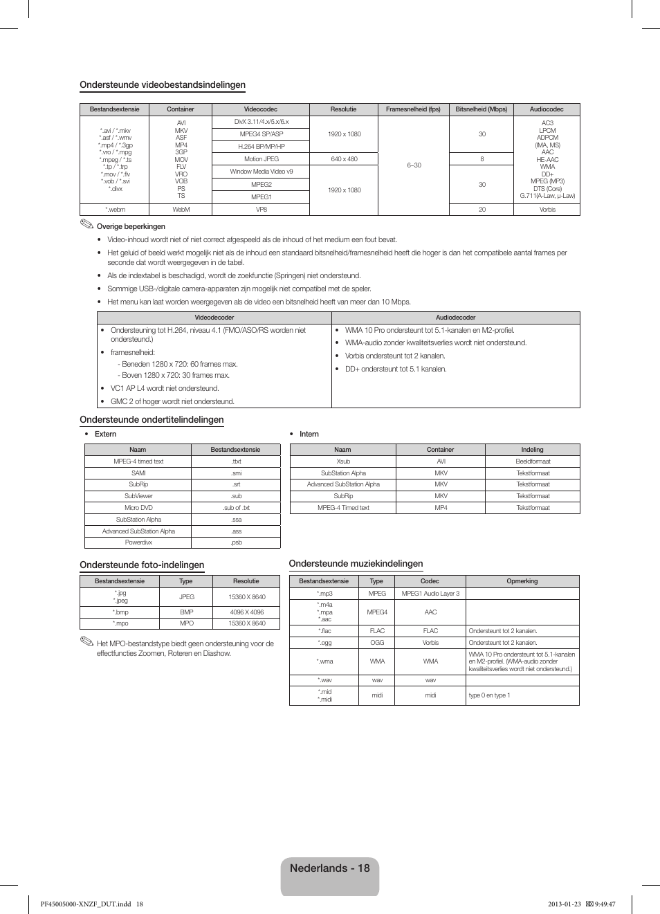 Nederlands - 18 | Samsung PS51F5000AW User Manual | Page 72 / 73