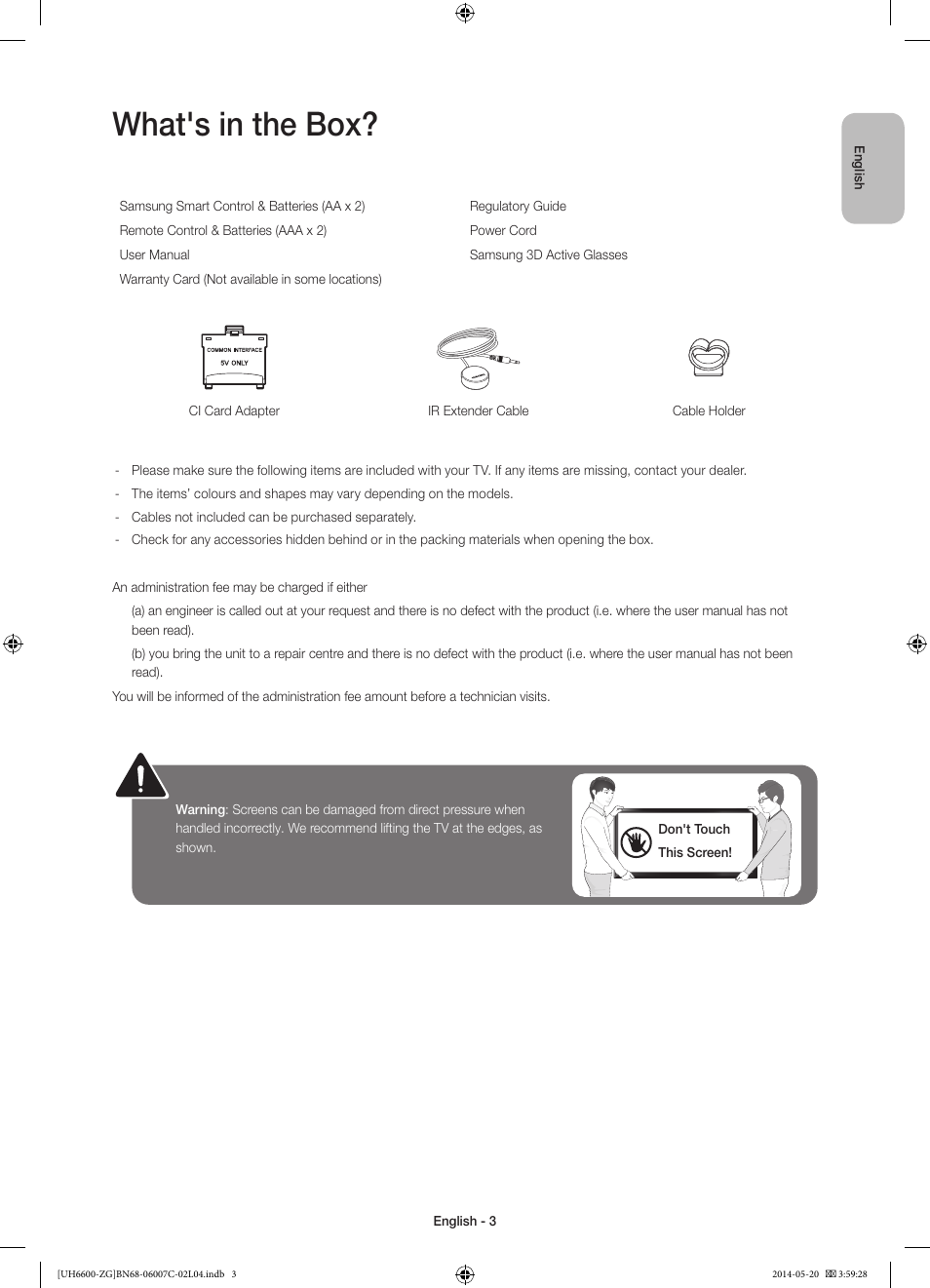 What's in the box | Samsung UE40H6740SV User Manual | Page 3 / 89