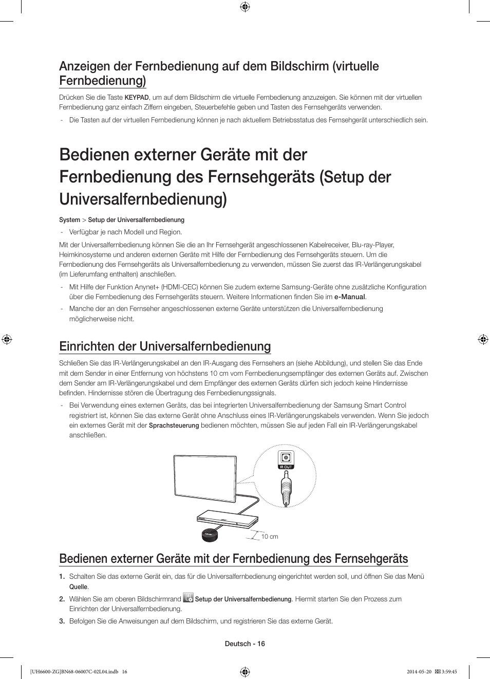 Setup der universalfernbedienung, Einrichten der universalfernbedienung | Samsung UE40H6740SV User Manual | Page 38 / 89