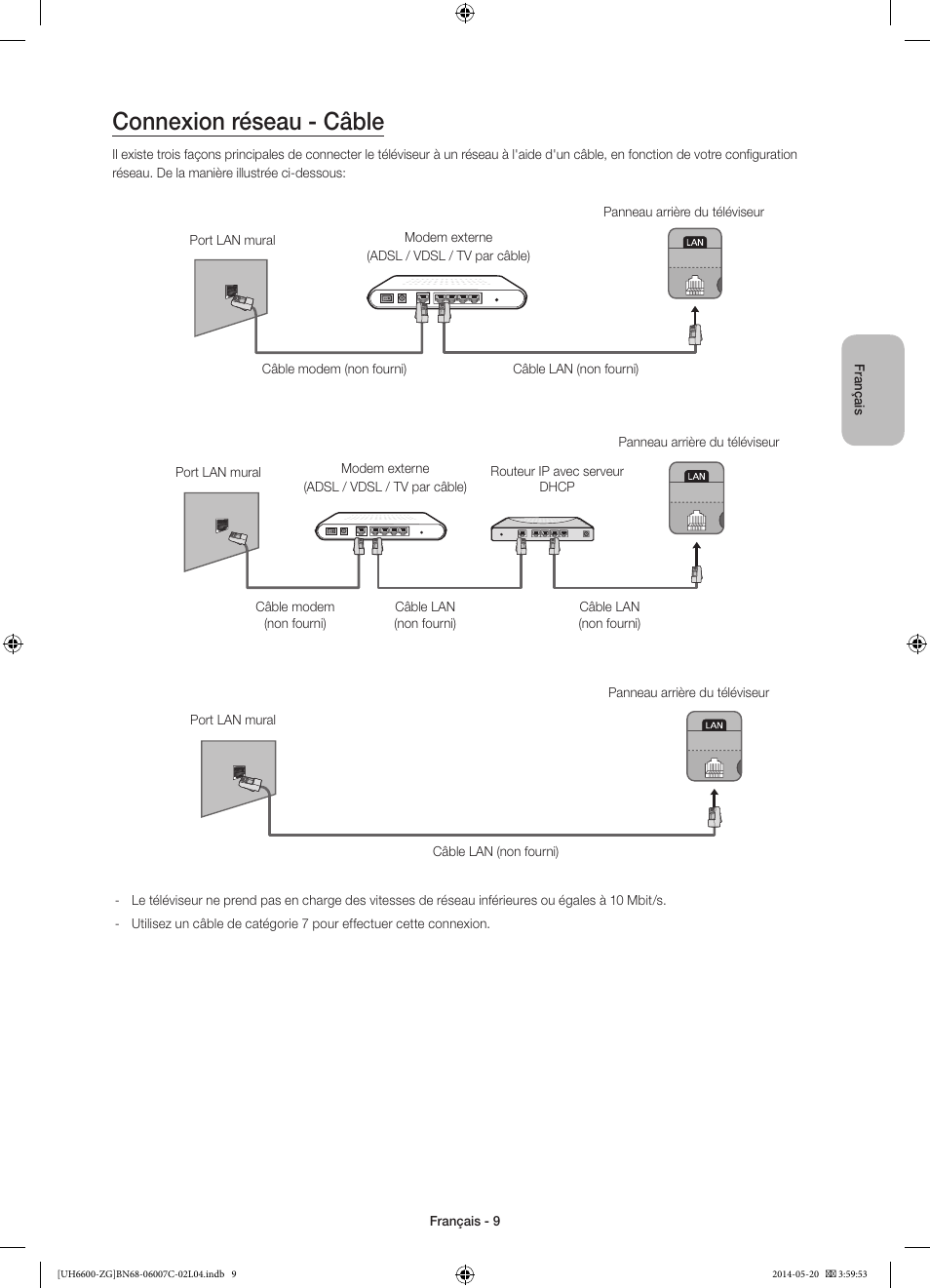 Connexion réseau - câble | Samsung UE40H6740SV User Manual | Page 53 / 89