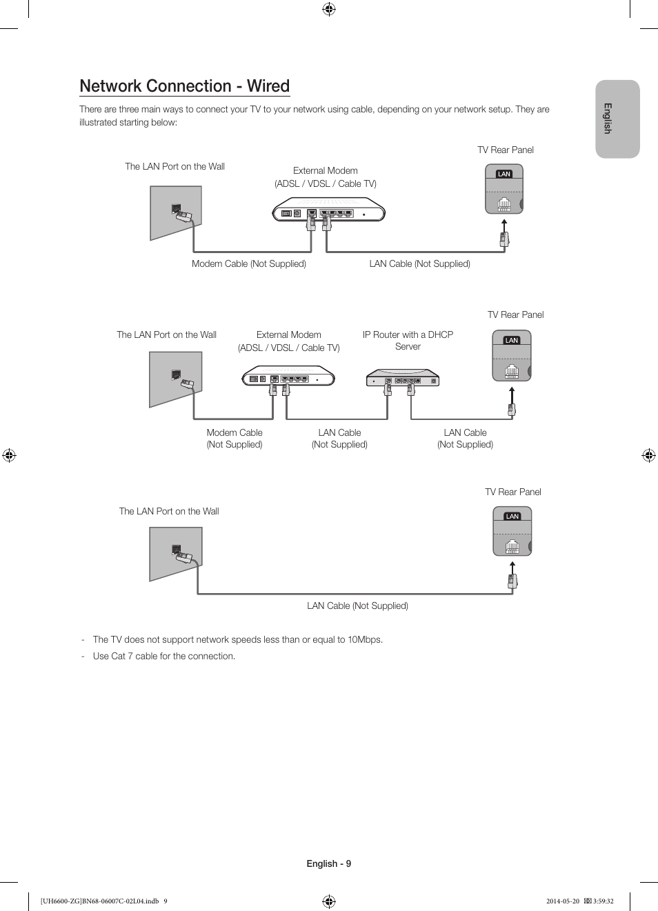 Network connection - wired | Samsung UE40H6740SV User Manual | Page 9 / 89