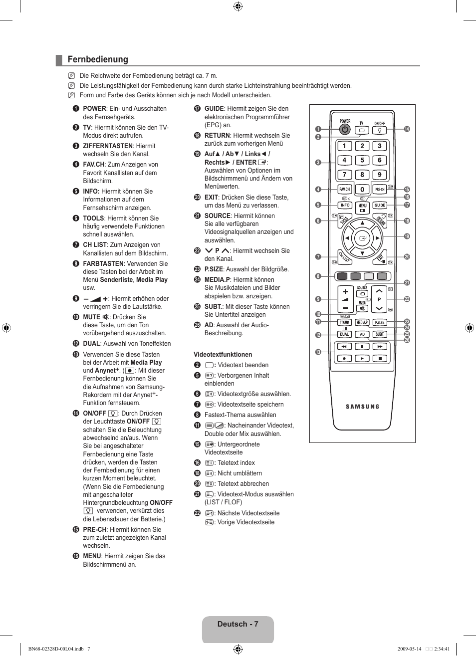 Fernbedienung | Samsung UE46B6000VP User Manual | Page 73 / 222