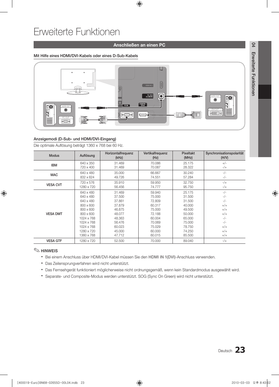 Erweiterte funktionen | Samsung UE32C4000PW User Manual | Page 107 / 169