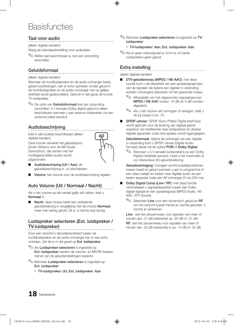 Basisfuncties | Samsung UE32C4000PW User Manual | Page 144 / 169