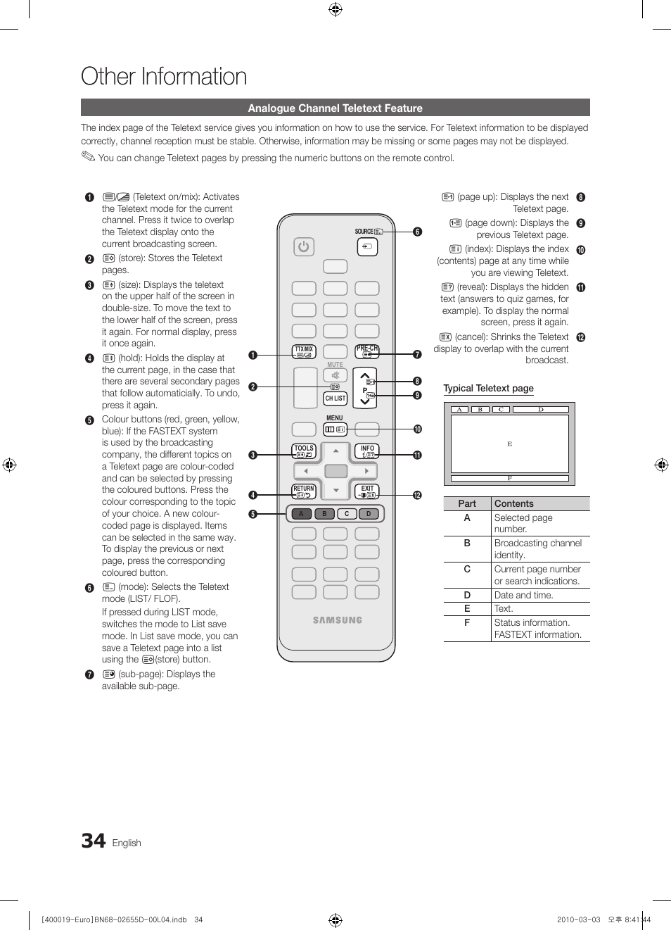 Other information | Samsung UE32C4000PW User Manual | Page 34 / 169