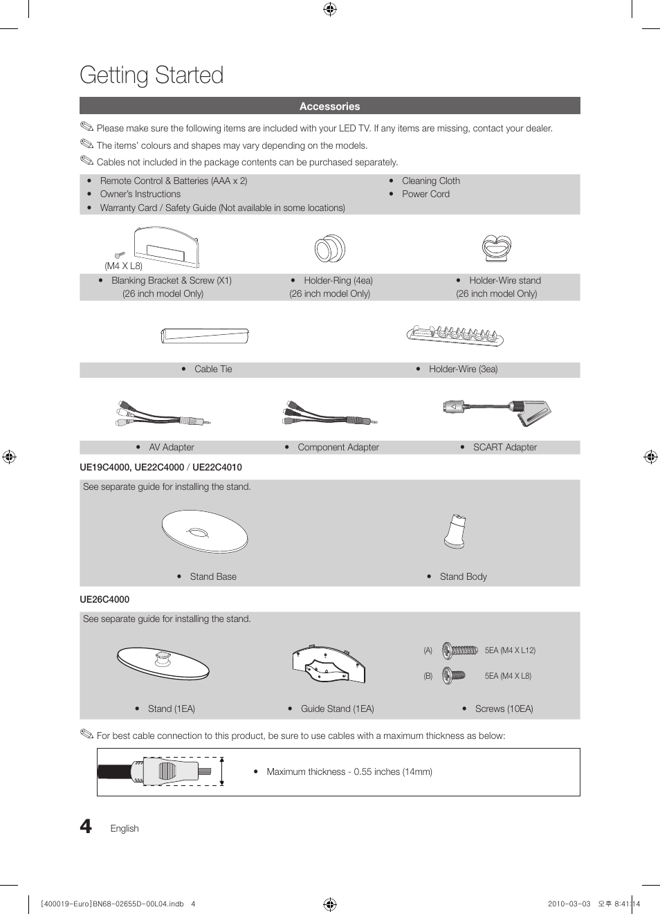 Getting started | Samsung UE32C4000PW User Manual | Page 4 / 169