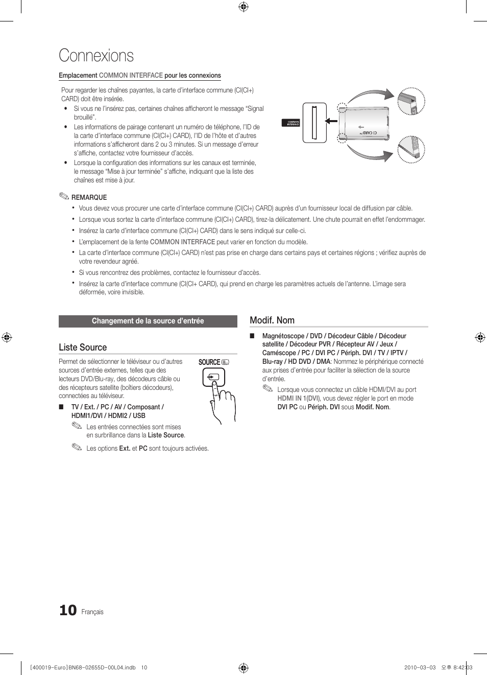 Connexions | Samsung UE32C4000PW User Manual | Page 52 / 169