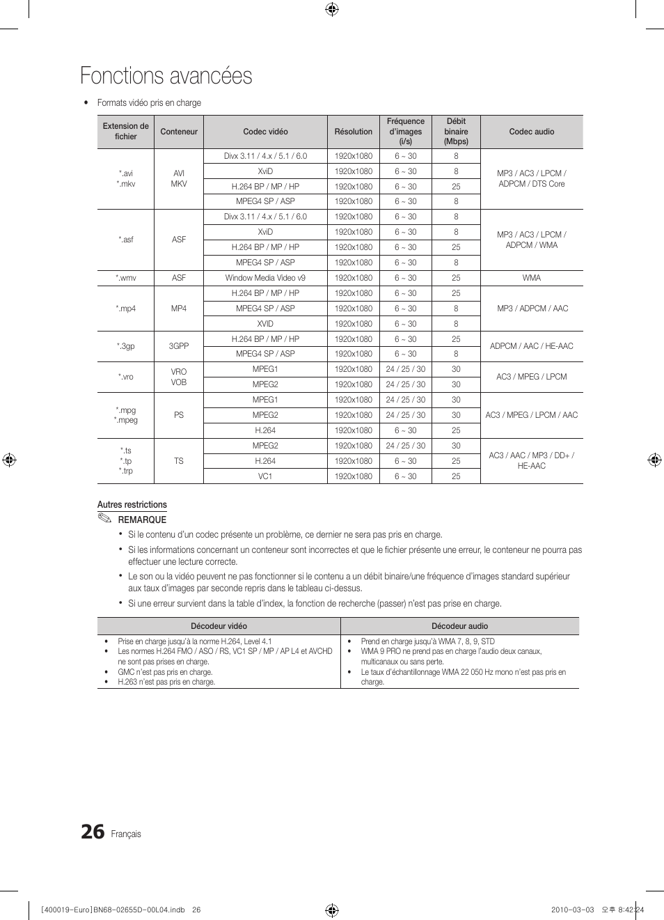 Fonctions avancées | Samsung UE32C4000PW User Manual | Page 68 / 169