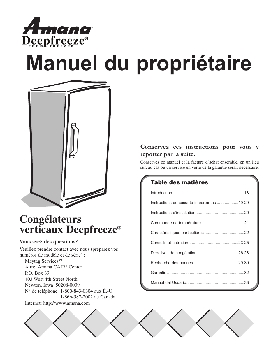 Manuel du propriétaire, Congélateurs verticaux deepfreeze | Amana Upright Freezers User Manual | Page 17 / 48