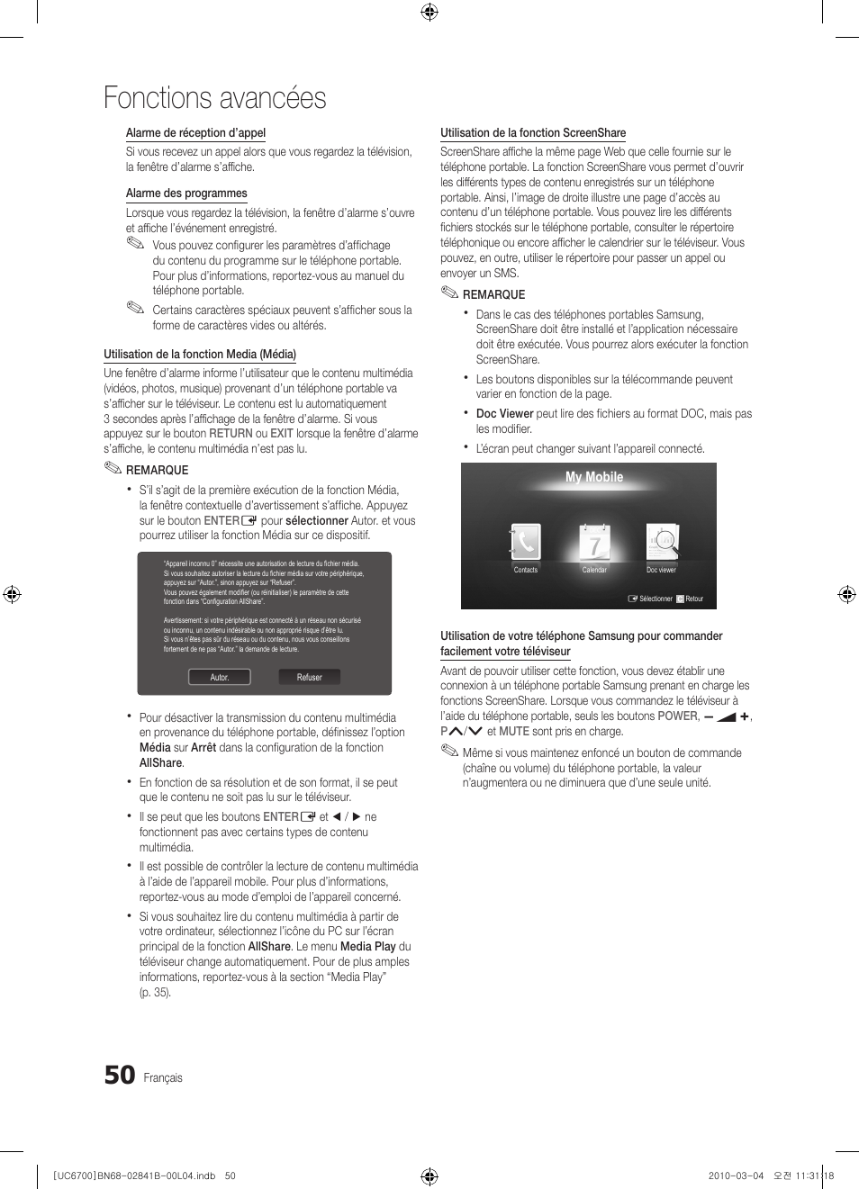 Fonctions avancées | Samsung UE37C6730US User Manual | Page 110 / 241