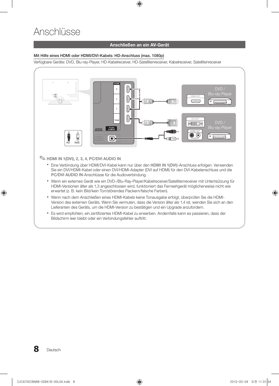 Anschlüsse | Samsung UE37C6730US User Manual | Page 128 / 241