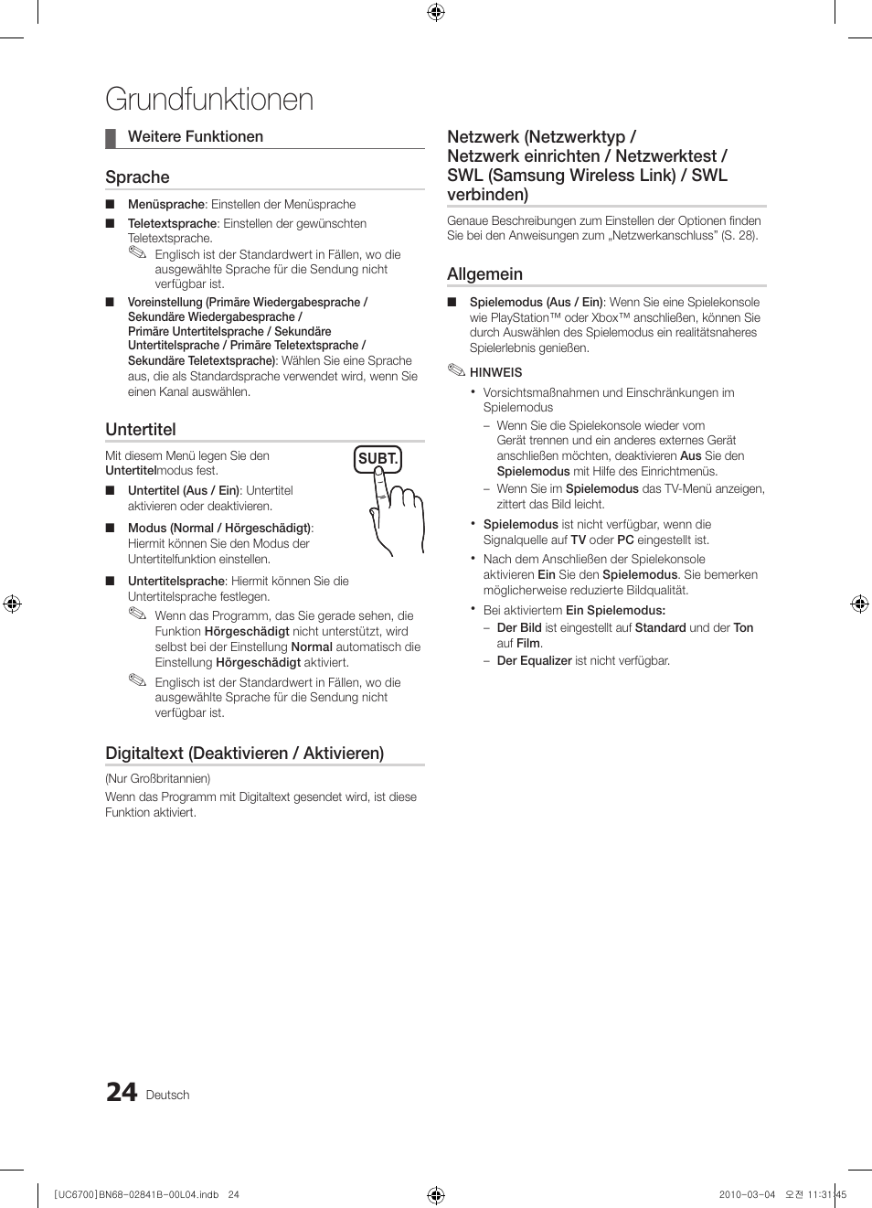 Grundfunktionen | Samsung UE37C6730US User Manual | Page 144 / 241
