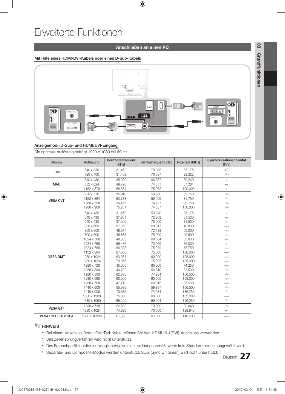 Erweiterte funktionen | Samsung UE37C6730US User Manual | Page 147 / 241