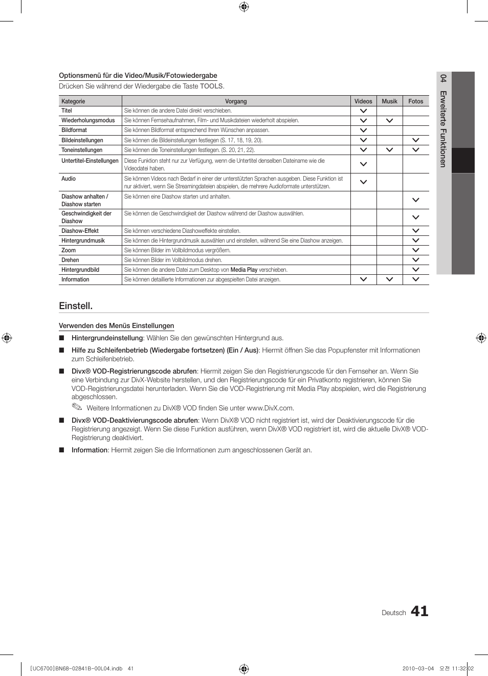 Einstell | Samsung UE37C6730US User Manual | Page 161 / 241