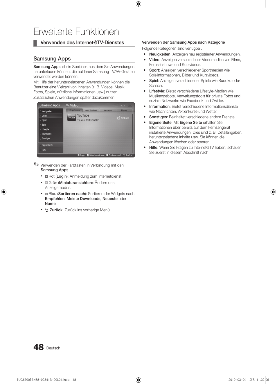 Erweiterte funktionen, Samsung apps | Samsung UE37C6730US User Manual | Page 168 / 241