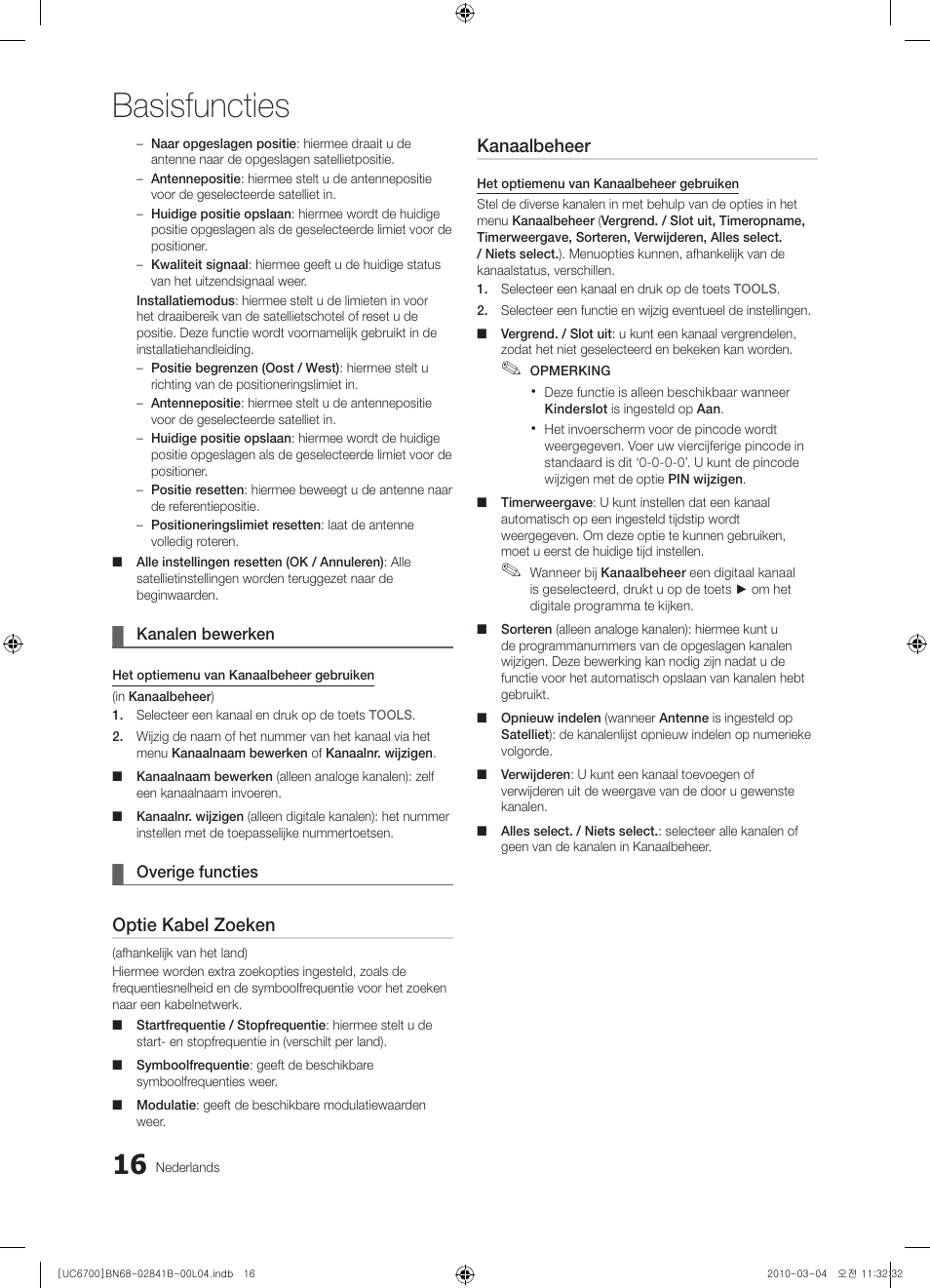 Basisfuncties, Optie kabel zoeken, Kanaalbeheer | Samsung UE37C6730US User Manual | Page 196 / 241