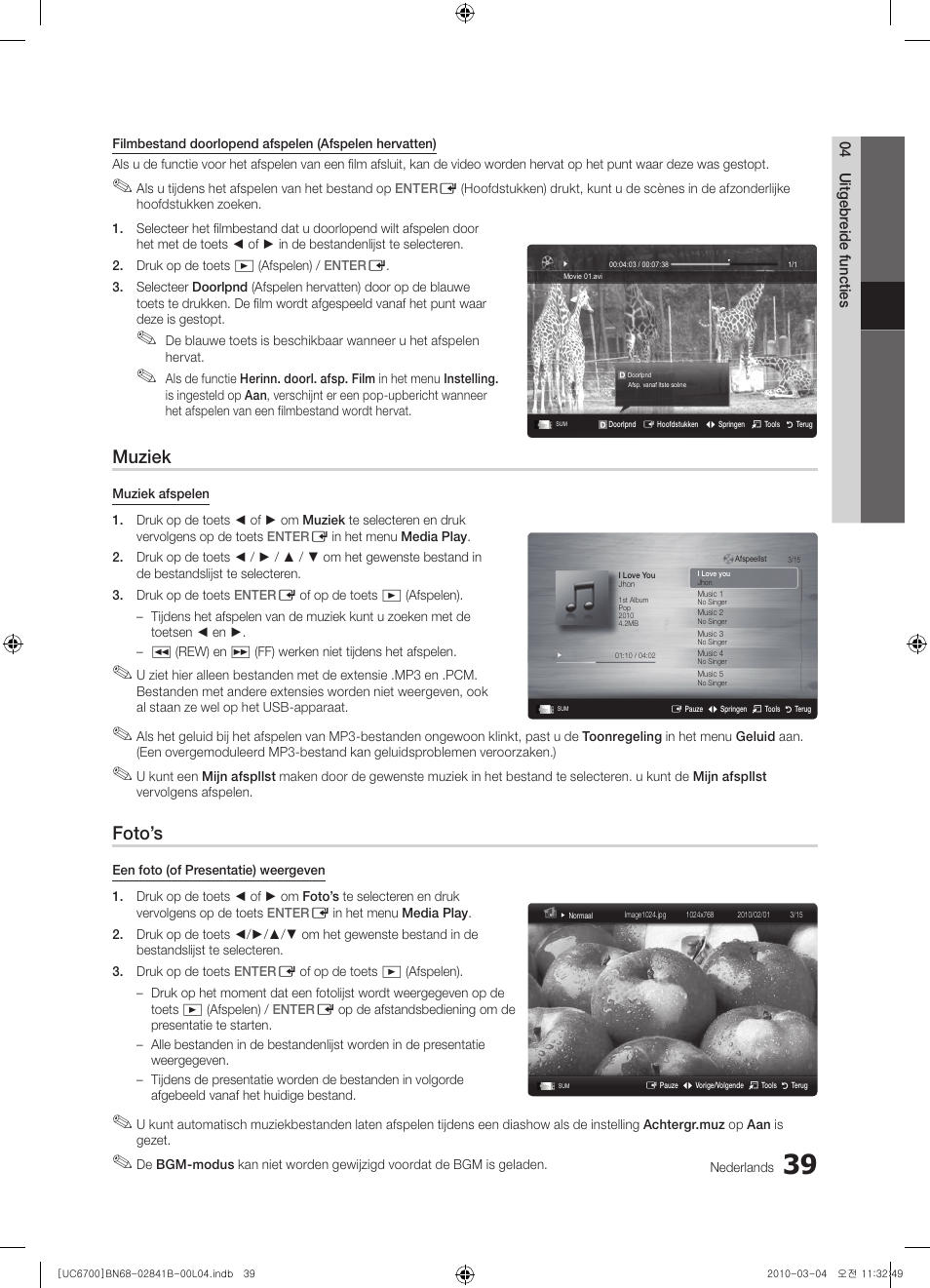 Muziek, Foto’s | Samsung UE37C6730US User Manual | Page 219 / 241