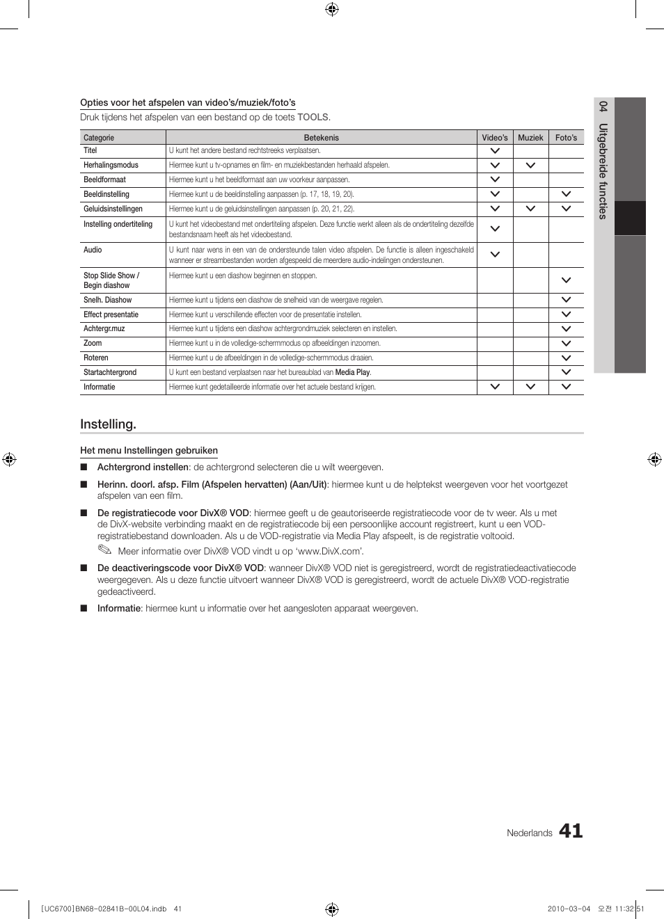 Instelling | Samsung UE37C6730US User Manual | Page 221 / 241