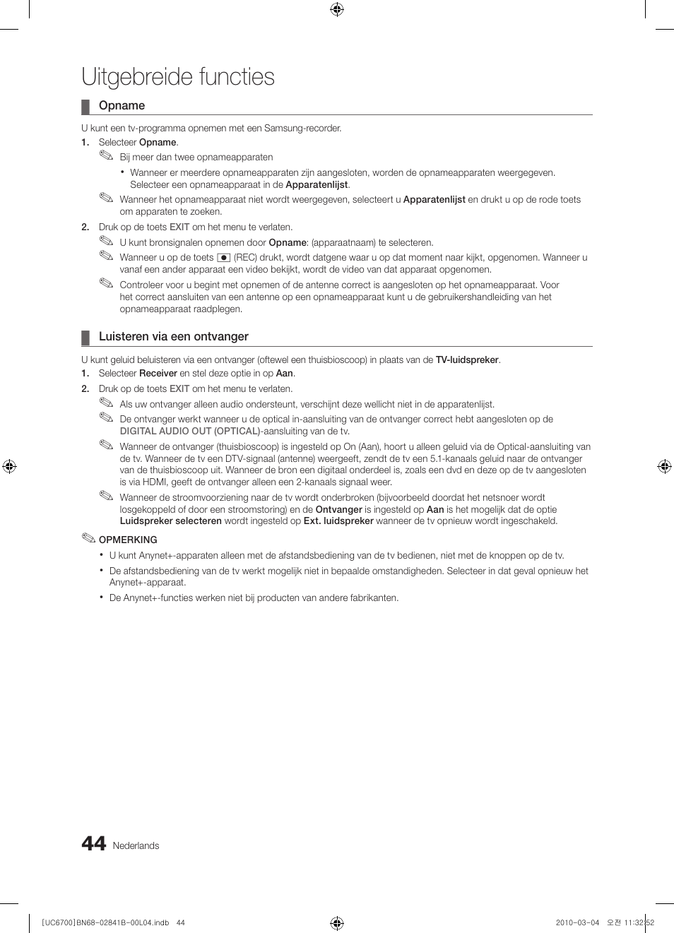 Uitgebreide functies | Samsung UE37C6730US User Manual | Page 224 / 241