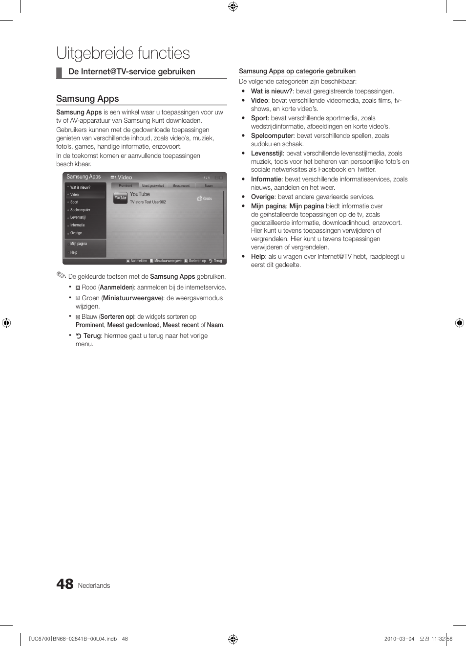 Uitgebreide functies, Samsung apps, De internet@tv-service gebruiken | Samsung UE37C6730US User Manual | Page 228 / 241