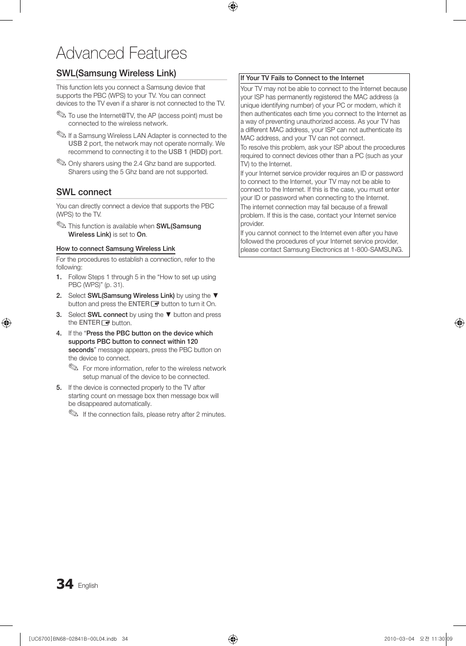Advanced features | Samsung UE37C6730US User Manual | Page 34 / 241
