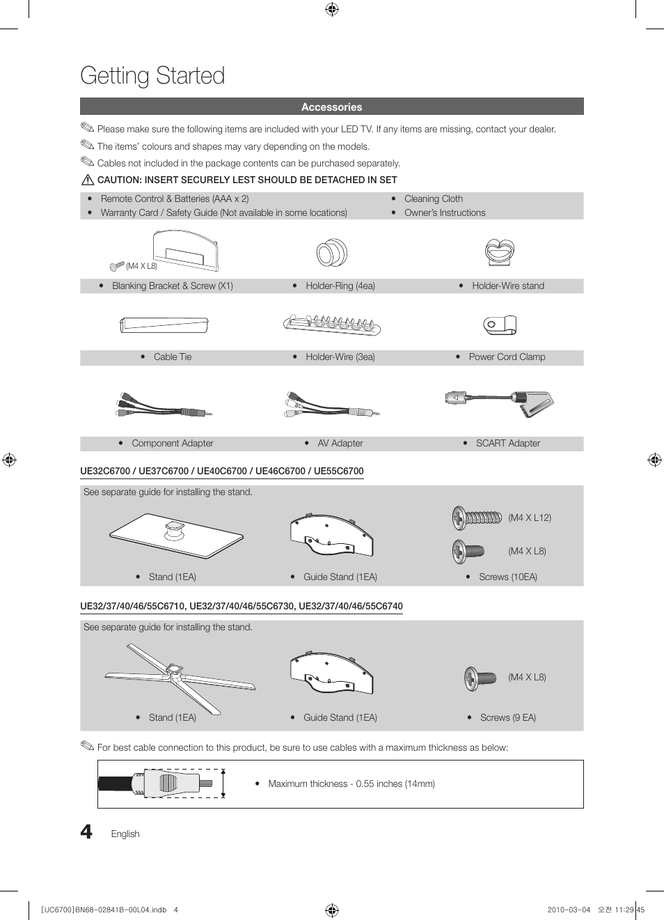 Getting started | Samsung UE37C6730US User Manual | Page 4 / 241