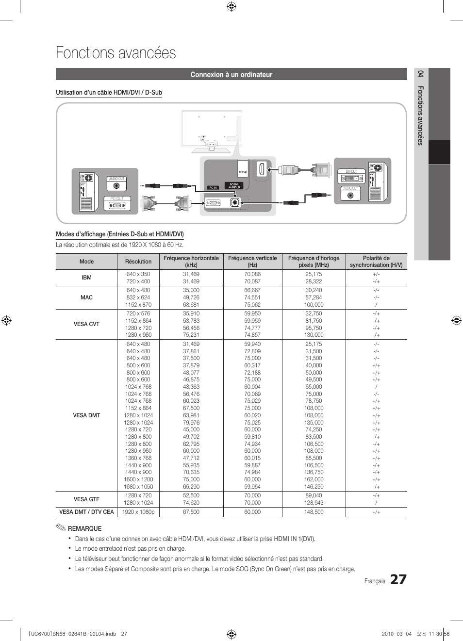 Fonctions avancées | Samsung UE37C6730US User Manual | Page 87 / 241