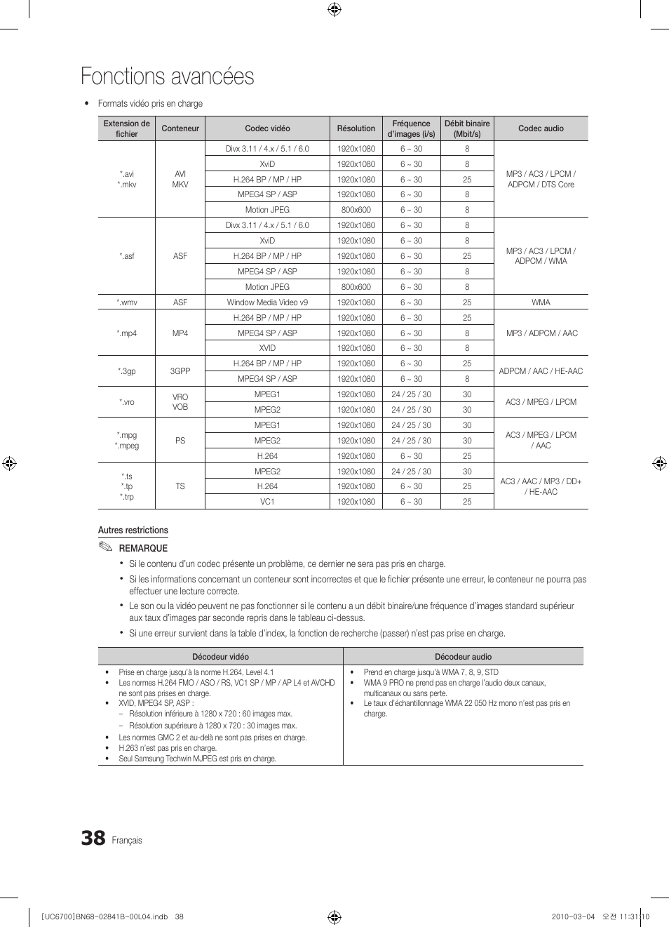 Fonctions avancées | Samsung UE37C6730US User Manual | Page 98 / 241