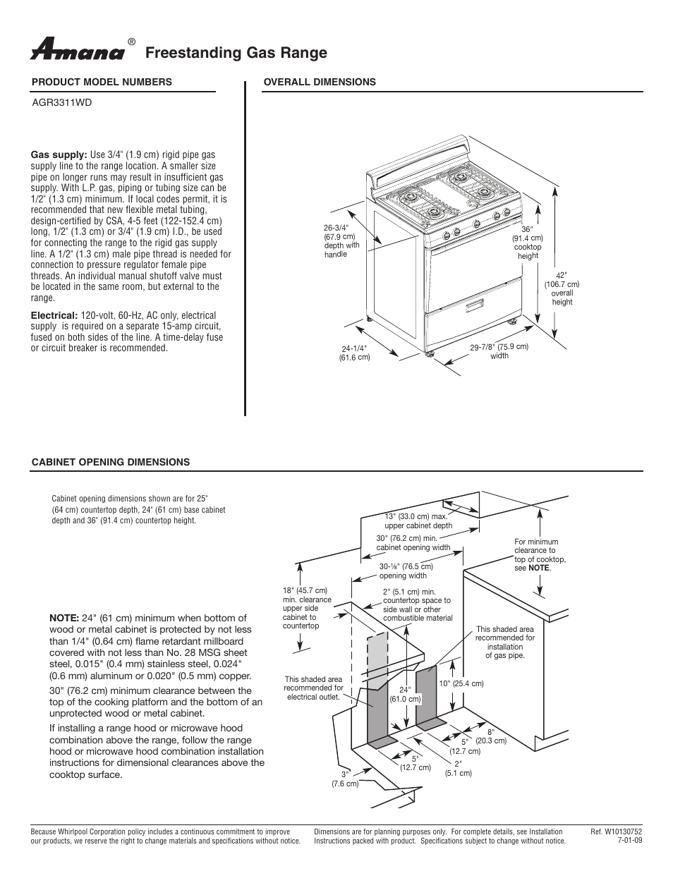 Amana AGR3311WD User Manual | 1 page