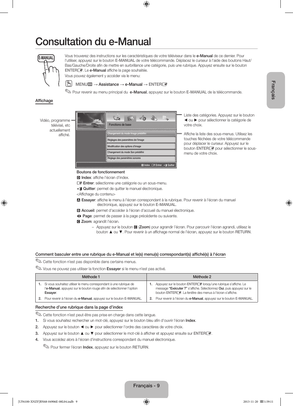 Consultation du e-manual | Samsung UE40F6100AW User Manual | Page 29 / 81