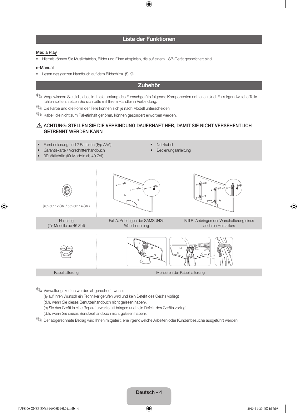 Liste der funktionen, Zubehör | Samsung UE40F6100AW User Manual | Page 44 / 81