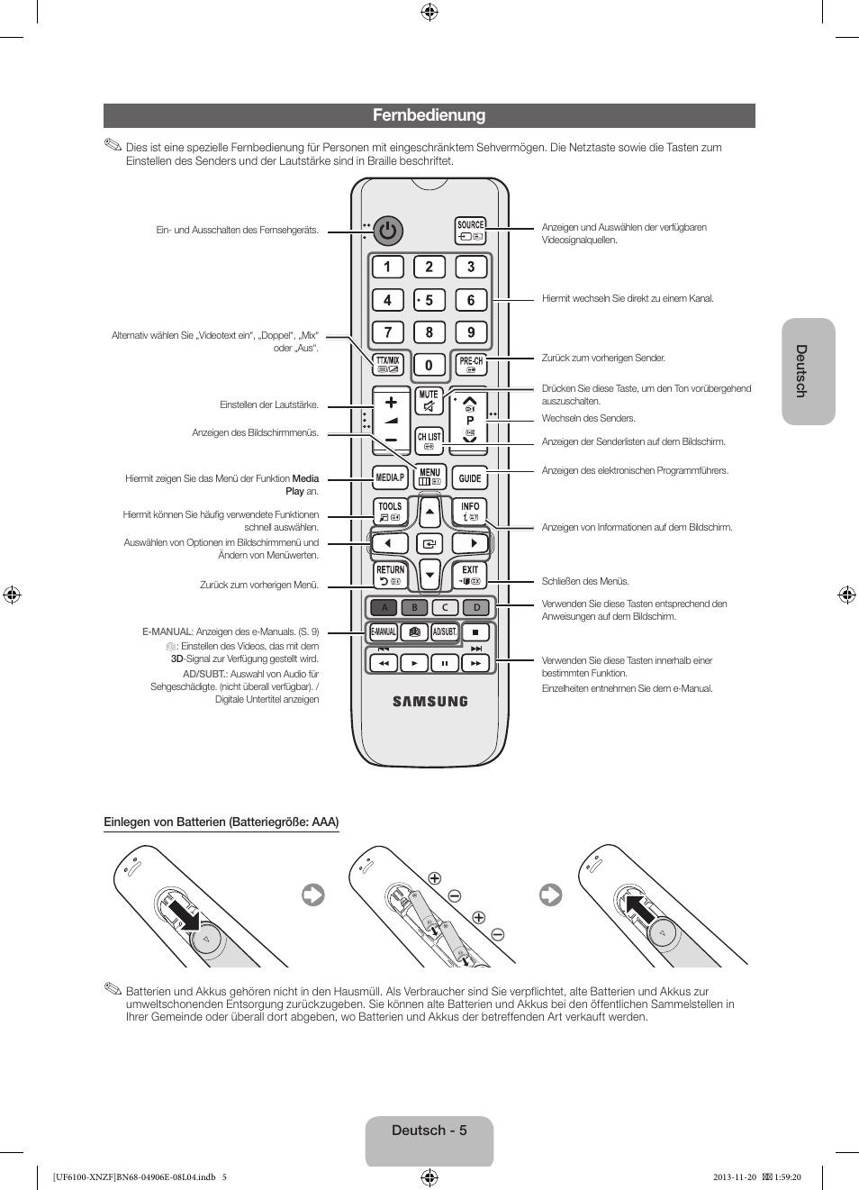Fernbedienung | Samsung UE40F6100AW User Manual | Page 45 / 81