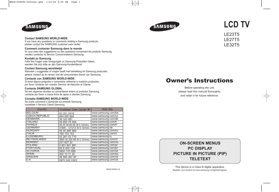 Samsung LE32T51S User Manual | 147 pages