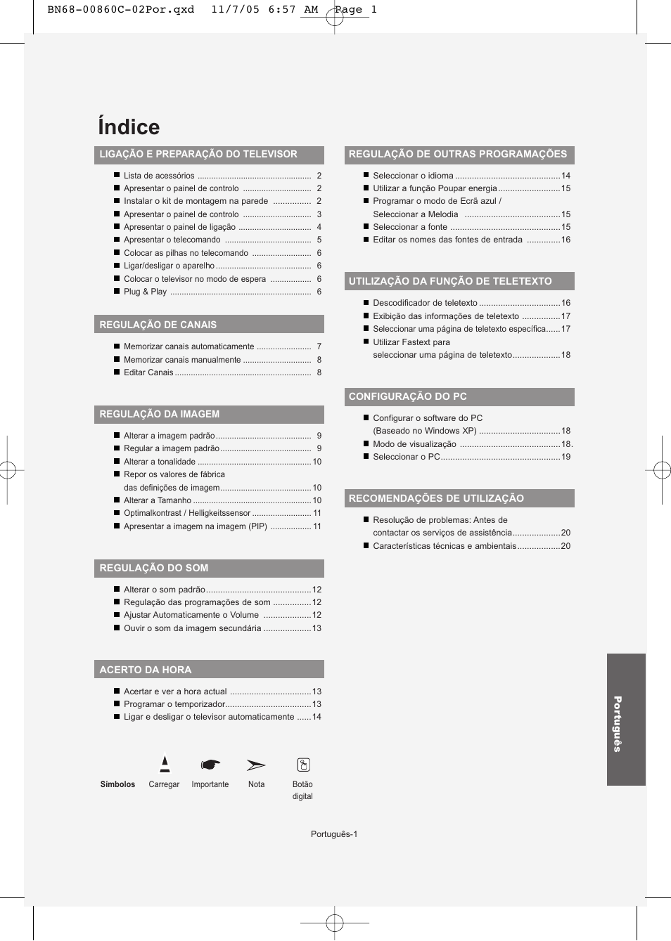 Portugues, Índice | Samsung LE32T51S User Manual | Page 103 / 147