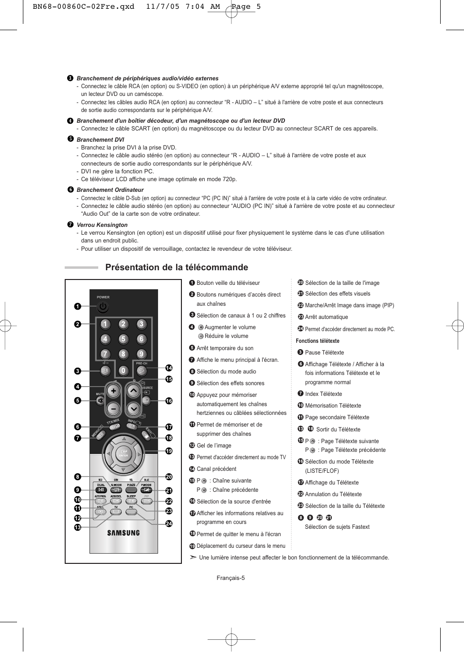 Présentation de la télécommande | Samsung LE32T51S User Manual | Page 27 / 147